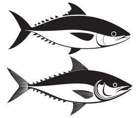 Obraz premium Sea cod fish on a white background, Tuna fish silhouette vector illustration, Sea fish silhouette icon