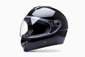Fototapeta premium Black modular motorcycle helmet on isolated white background.