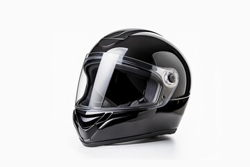 Fototapeta premium Black modular motorcycle helmet on isolated white background.