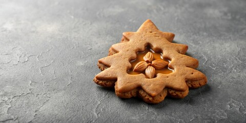 Cut gingerbread with nut paste filling on gray background, gingerbread, bakery, confectionery, dessert, homemade, sweet
