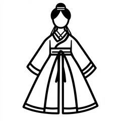 This minimalist icon represents a hanbok, the traditional Korean dress characterized by its elegant design and flowing silhouette, perfect for cultural symbolism