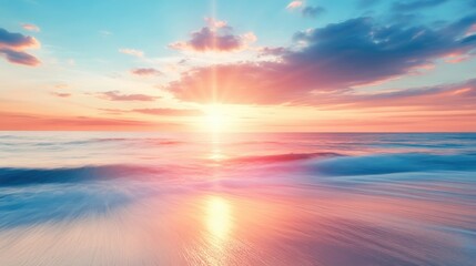 Fototapeta premium Abstract blurred sunlight creating a vibrant sunset at the beach