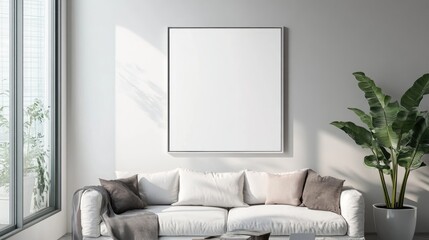 Minimalist living room featuring a single frame mockup