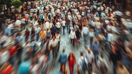 Obraz premium Blurred movement of people walking on a city street, AI generated image