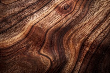 Fototapeta premium Close-up of a dark brown wood grain with a knot.