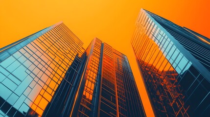 Fototapeta premium Modern Skyscrapers Orange Sunset