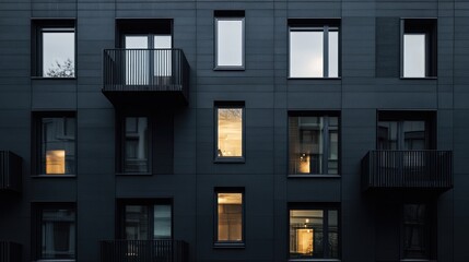 Fototapeta premium Contemporary modular black townhouses in an urban setting