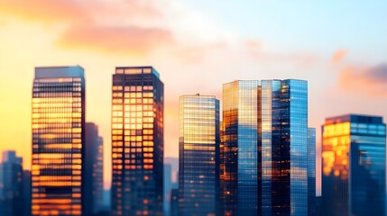 Obraz premium Skyscrapers Sunset Reflection