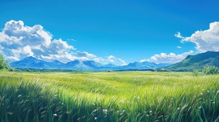 Obraz premium Vibrant summer landscape featuring a clear blue sky