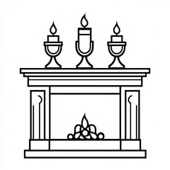This illustration features a clean and simple line drawing of a mantel adorned with three elegantly designed candles