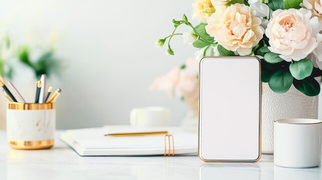 Minimalist Desk Setup with Blank Phone Mockup 