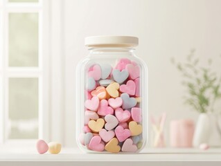 Mockup of a transparent romantic candy jar filled with pastel candies