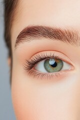 Close-Up of a Beautiful Green Eye with Soft Makeup