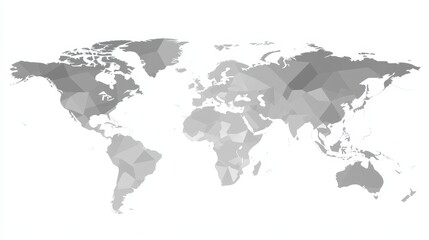 Grey polygonal world map illustration on a white background.