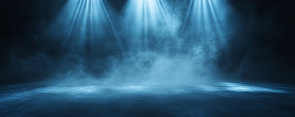 Blue Foggy Background with Spotlights.