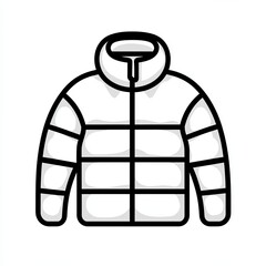 This design showcases a simple line art representation of a puffer jacket, highlighting its unique quilted structure against a white backdrop