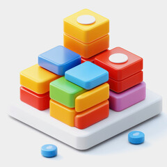 Fototapeta premium Colorful Building Blocks Stacked on a White Base, Ideal for Creative Play and Educational Activities, Engaging Toys for Children and Toddlers, Bright and Fun