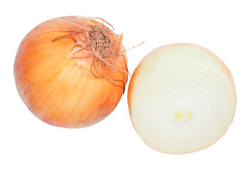 Onions with slice isolated on white background.