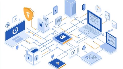 Cybersecurity Network Graphic Showcasing Identity Verification Nodes and Interconnected Connections for Secure Digital Infrastructure and Enterprise Data Protection