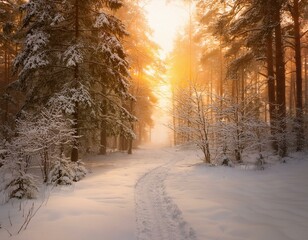 Sunset Over Snowy Field