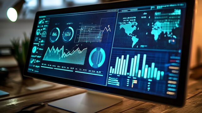 Digital dashboard displaying real time data and analytics for a renewable energy monitoring system showing graphs charts