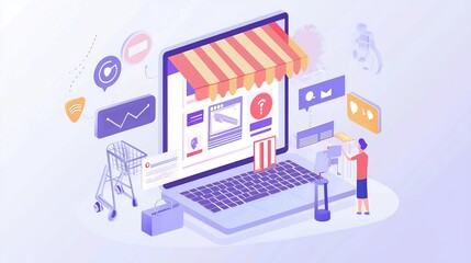 Obraz premium Digital Marketer Analyzing Data Designing Advertising Campaign and Setting Up Social Commerce Ads on Laptop for Optimizing Online Business and Revenue Growth