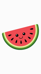 A vector graphic of a cute watermelon slice A piece of watermelon has a smiley face.