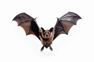 Flying bat isolated on black background. The grey long-eared bat (Plecotus austriacus) is a fairly large European bat. It has distinctive ears, long and with a distinctive fold. It hunt above woodland
