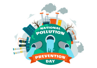 National Pollution Prevention Day Vector Illustration on 2 December for Awareness Campaign, featuring Factory, Forest, and Vehicle Pollution Issues
