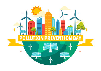 National Pollution Prevention Day Vector Illustration on 2 December for Awareness Campaign, featuring Factory, Forest, and Vehicle Pollution Issues