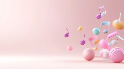 Colorful 3D Music Notes in Soft Background