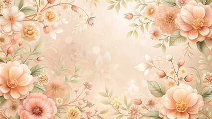 Delicate floral pattern with soft pink and peach hues, intricate details and gentle texture, interior decoration, flowers