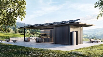 Innovative hybrid renewable energy system featuring solar panels and battery storage designed to provide clean sustainable power for residential commercial or industrial applications