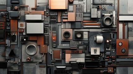 Abstract Industrial Collage of Metallic and Geometric Shapes