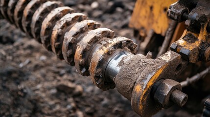 Close up view of an industrial auger used in construction and drilling operations