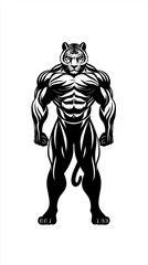 Fototapeta premium Bold Tiger Bodybuilder Silhouette – Powerful Vector Art for Fitness Branding, Sports Logos, and Dynamic Graphic Designs