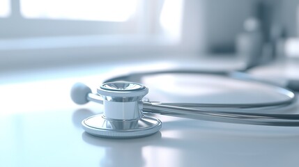 Stethoscope on white table medical and healthcare concept.