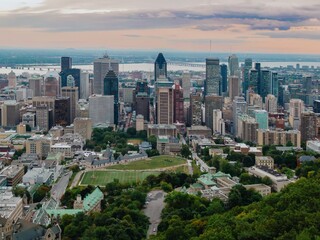 Downtown Montréal and Mont Royal Park Montreal, Quebec, Canada.