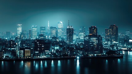 Fototapeta premium Tokyo Skyline at Night, Illuminating the River