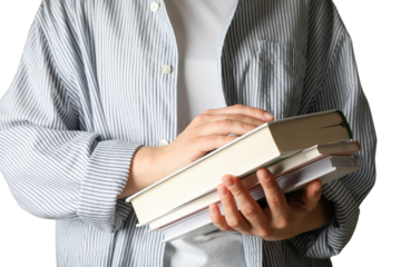 PNG, Winter cosmetics, girl holding books, isolated on white background.