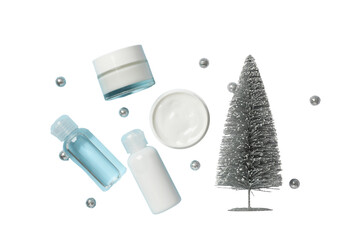 PNG, Winter cosmetics, cream with Christmas decorations, isolated on white background.