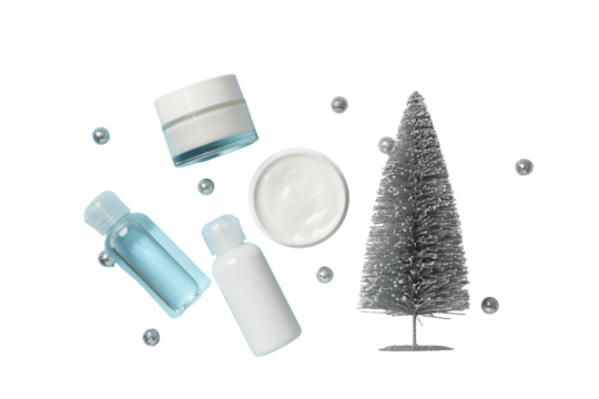 PNG, Winter cosmetics, cream with Christmas decorations, isolated on white background.