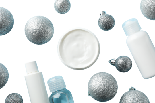 PNG, Winter cosmetics, cream with Christmas decorations, isolated on white background.