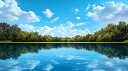 Fototapeta premium Serene Lake Reflection Summer Landscape Nature Scene