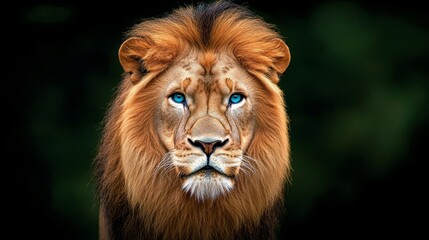 Fototapeta premium Majestic Male Lion Portrait Wild Cat Blue Eyes King of the Jungle