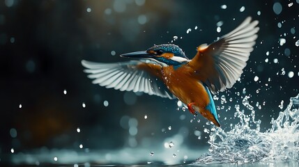 Obraz premium Common Kingfisher jumping in water.