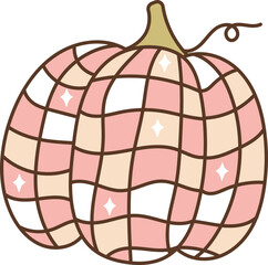 Groovy Retro Happy Thanksgiving Day with Cute Character, Pumpkin Cartoon