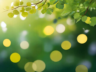 PSD Abstract Green Bokeh Background with Sun Rays nature, bright, sunlight, summer leaf