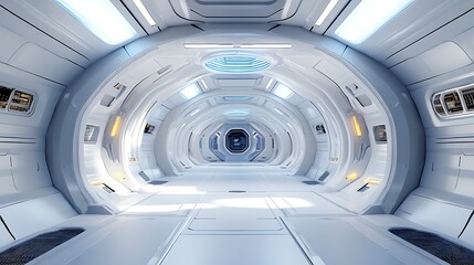 Fototapeta premium Spaceship corridor interior view technology and science concept