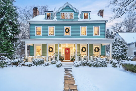 Stylish Christmas lights on the roof of your home, creating an enchanting and festive atmosphere for all to enjoy. A well-lit house with white LED Christmas light decoration